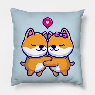 Cute Shiba Inu Couple Hugging Cartoon Pillow