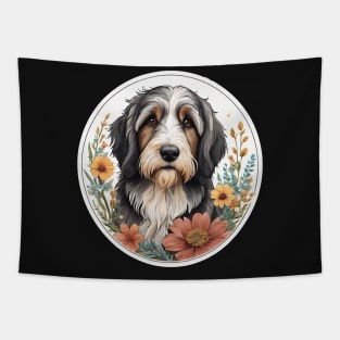 Cute Bearded Collie With Flowers Tapestry