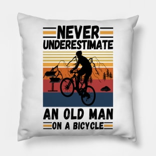 never underestimate an old man on a bicycle Pillow