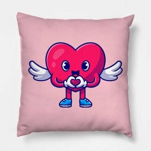 Cute Heart Angel With Love Sign Cartoon Pillow