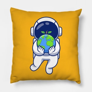 Cute Astronaut Holding Earth Pillow