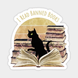 Black Cat reading a banned books, watercolor sunset style, flowers growing from book, cats and books lovers Magnet