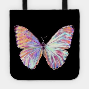 Iridescent Butterfly Drawing - Pink Shiny Morpho Butterfly Hyperrealism Pencil Art Tote