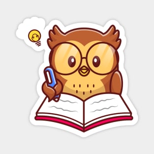 Cute Owl Writing On Book With Pen Magnet