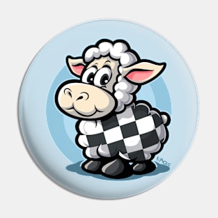 checkered pattern racing flag cartoon sheep Pin