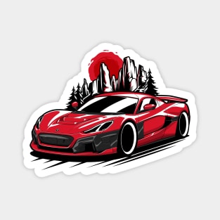 Red Rimac Nevera Mountains Magnet