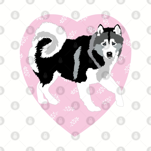 Husky Dog Love Pink Heart by HotPinkStudio.Me