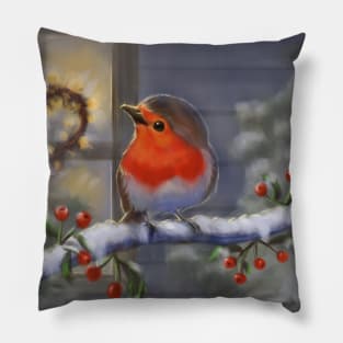 robin-christmas card sketch Pillow