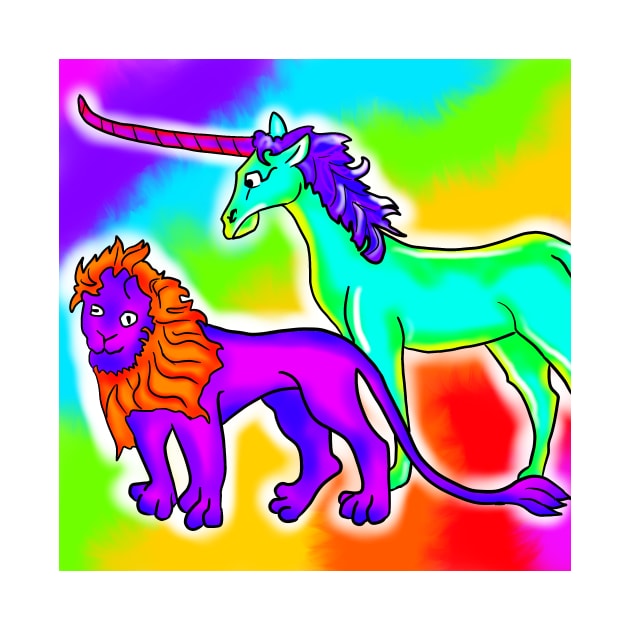 Medieval Derpy Lion and Unicorn Bad Medieval Art Trippy Rainbow Frank 90s Style by JamieWetzel