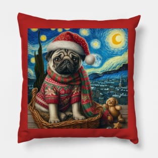 Christmas Pug - Van Gogh Style Pillow