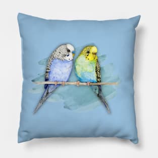Two cute budgies watercolor Pillow