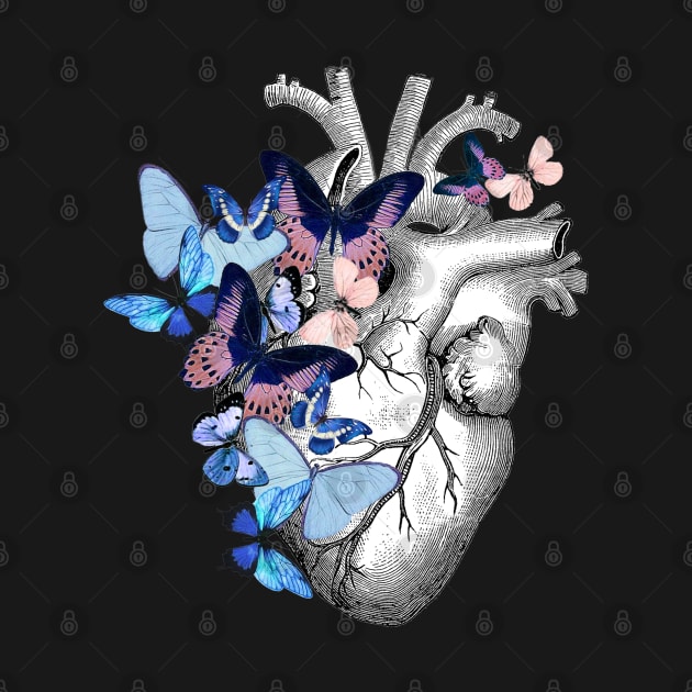 Heart Human Anatomy blue butterflies by Collagedream