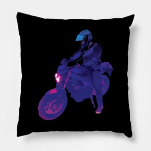 Biker riding a Suzuki SV650 Synthwave style Pillow