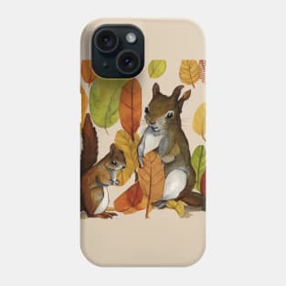 Squirrel mother and son with autumn leaves Phone Case