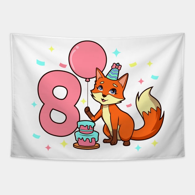 I am 8 with fox - girl birthday 8 years old Tapestry by Modern Medieval Design