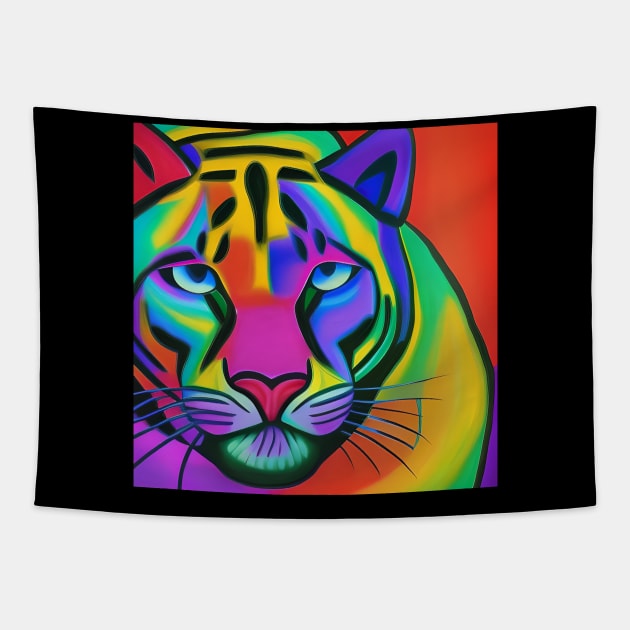 Panther Rainbow Painting Tapestry by KayBee Gift Shop