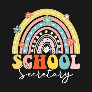 School Secretary Rainbow Groovy Retro Cute School Secretary T-Shirt