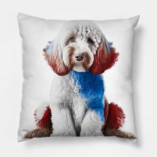 [AI Art] Red, blue and white Labradoodle Pillow