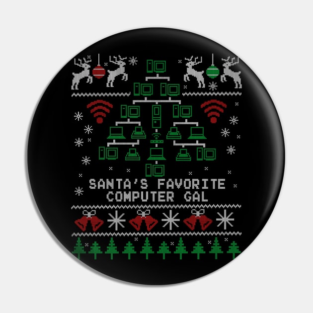 Santa's Favorite Computer Gal Girl Christmas Pin by NerdShizzle