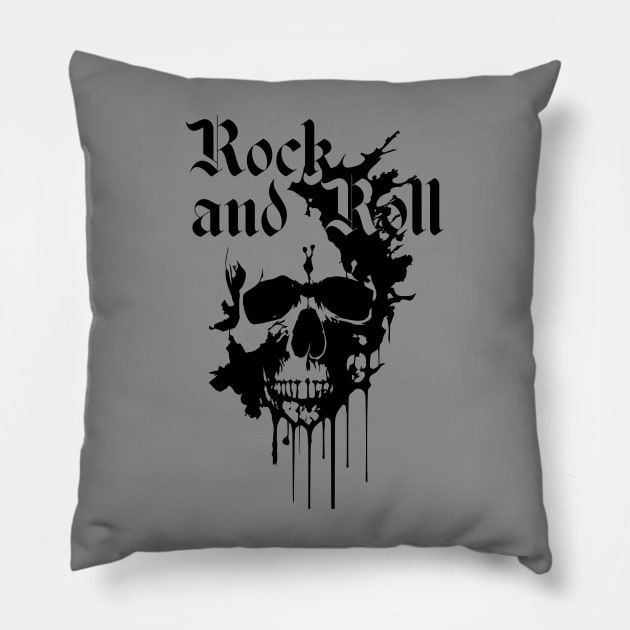 rock and roll skull with black and white ink Pillow by lkn