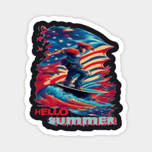 Hello Summer Funny Surfer Riding Surf Surfing Lover Gifts Magnet