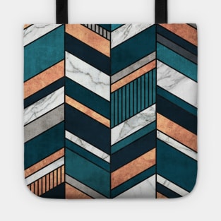 Abstract Chevron Pattern - Copper, Marble, and Blue Concrete Tote