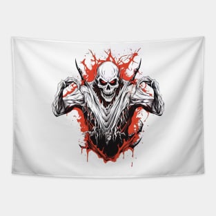 scary beast with red eyes and red background splash, halloween design Tapestry