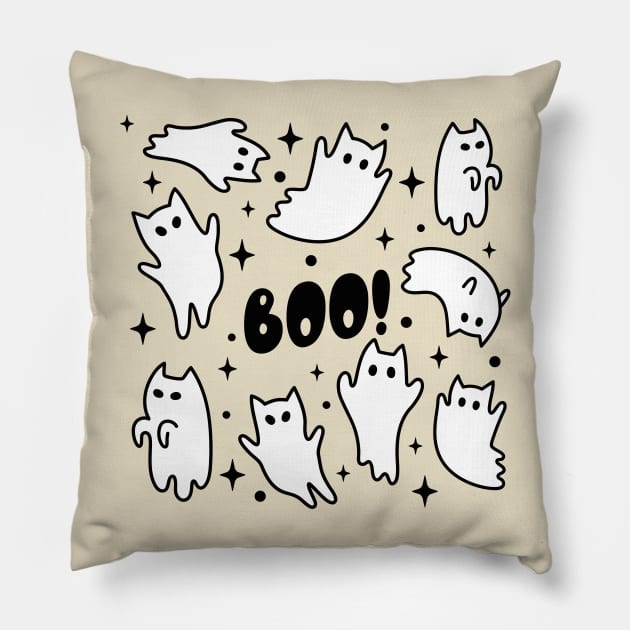 Boo Halloween Cat Ghosts Pillow by uncommontee