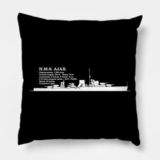 HMS Ajax British WW2 Light Cruiser Ship Infographic Silhouette Pillow