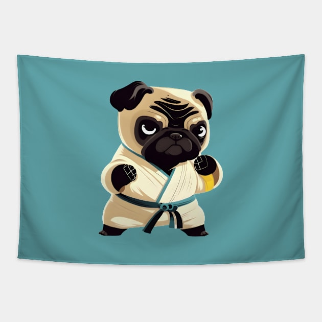 Pug dog knows karate Tapestry by UniqueMe