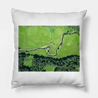 Aerial view of canoes on Rospuda river on a sunny day Pillow