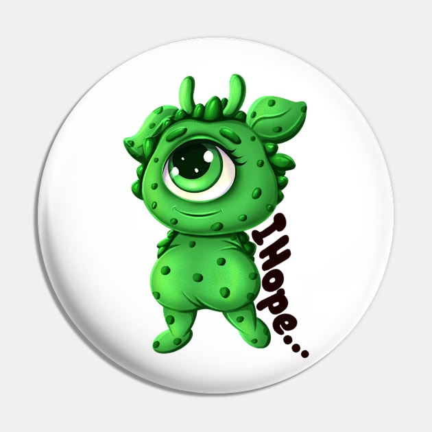 Cute Thoughtful Little Monster Pin by AstArt 