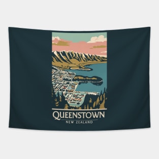 A Vintage Travel Art of Queenstown - New Zealand Tapestry