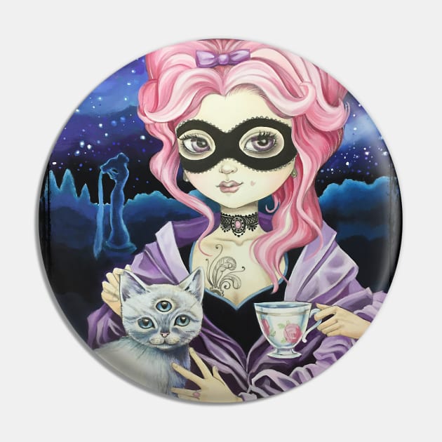 Gothic Lady and her Cat Pin by ArtsyDenise