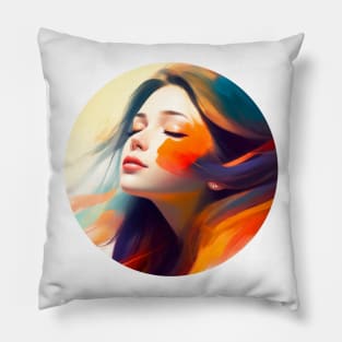 Beautiful woman with vibrant color Pillow