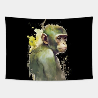 Portrait of an adorable and beautiful monkey watercolor Tapestry