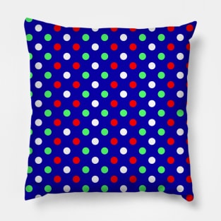 Christmas - Red, Green & White Polka Dots Pattern on Blue Background Pillow