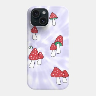 Aesthetic Red Hatted Mushrooms and Butterflies on a Lilac Pastel Tie Dye Background Phone Case