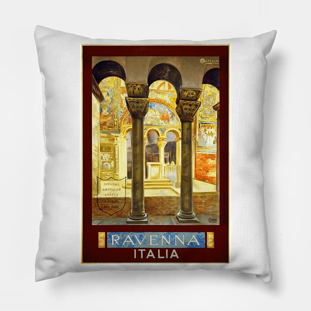 Ravenna, Italy Vintage Travel Poster Design Pillow by Naves