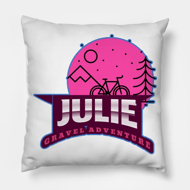 Julie Gravel adventure for a gravel grinder Pillow by Cooking and Cycling