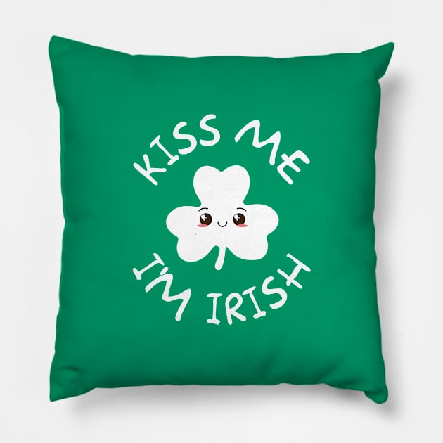 Kiss me I'm Irish cute kawaii shamrock design Pillow by WAADESIGN