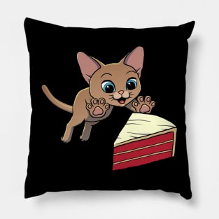 Devon Rex Cat excited to eat Red Velvet Cake Pillow