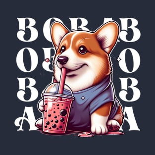 Cute Corgi Drinking Boba T-Shirt: Adorable Dog Tee for Boba Tea Lovers T-Shirt