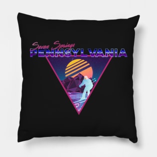 Retro Vaporwave Ski Mountain | Seven Springs Pennsylvania | Shirts, Stickers, and More! Pillow