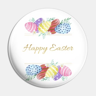 Happy Easter with colorful eggs and flowers Pin