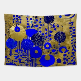 Blue and Gold Abstract Flowers Tapestry