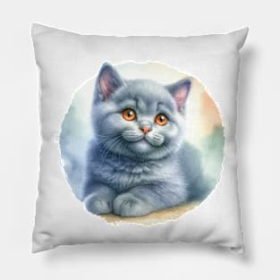 Chartreux Watercolor Kitten - Cute Kitties Pillow