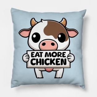 Eat More Chicken! Cute Cow Cartoon Pillow