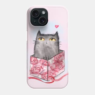 Watercolor cute cat in box with beautiful peonies. Phone Case