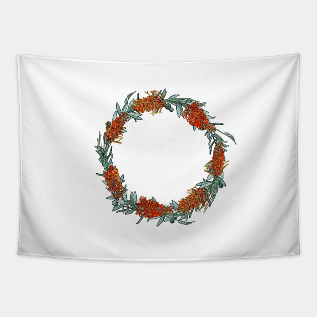 Australian Native Floral Wreath Tapestry by annaleebeer